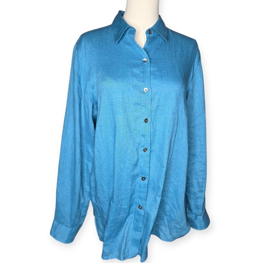 J.Jill Blue 100% Linen Button Front Tunic Shirt Women’s Small